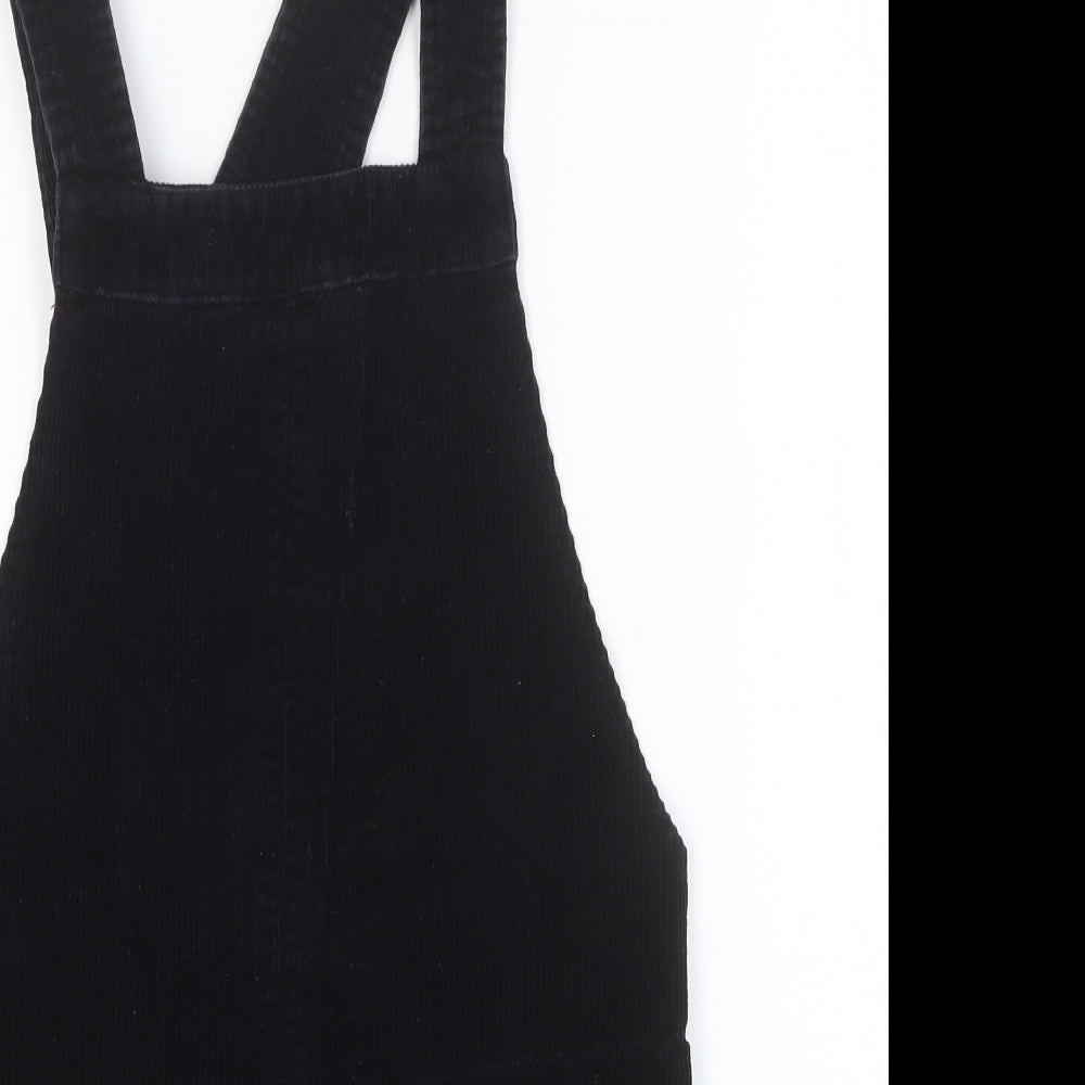 New Look Womens Black Cotton Pinafore/Dungaree Dress Size 8 Square Neck Pullover