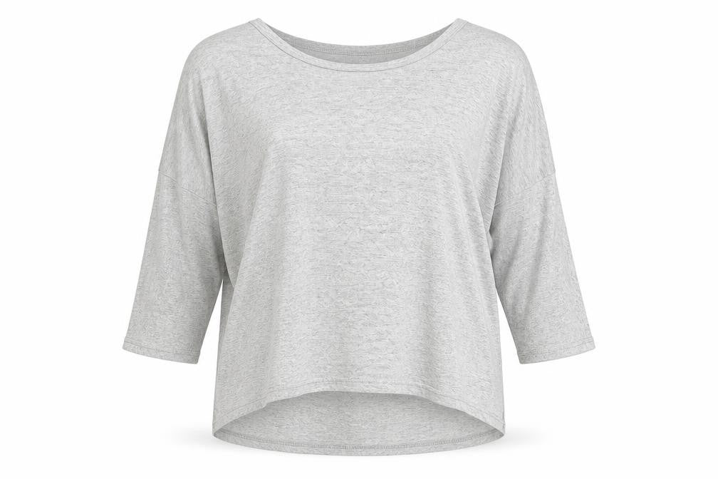 Front view of JULIE women’s grey polyester basic blouse, size M, scoop neck -, size M/l, batwing