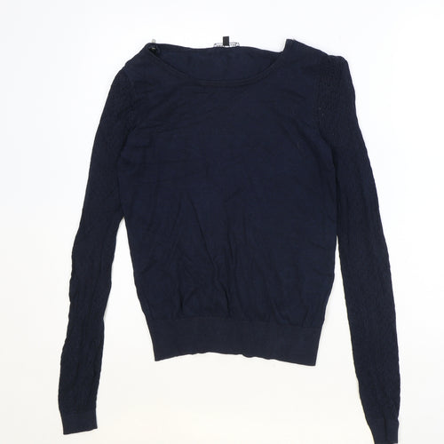 Warehouse Womens Blue Boat Neck Cotton Pullover Jumper Size 8 Pullover