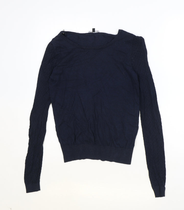 Warehouse Womens Blue Boat Neck Cotton Pullover Jumper Size 8 Pullover