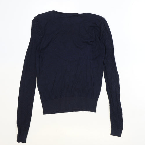 Warehouse Womens Blue Boat Neck Cotton Pullover Jumper Size 8 Pullover