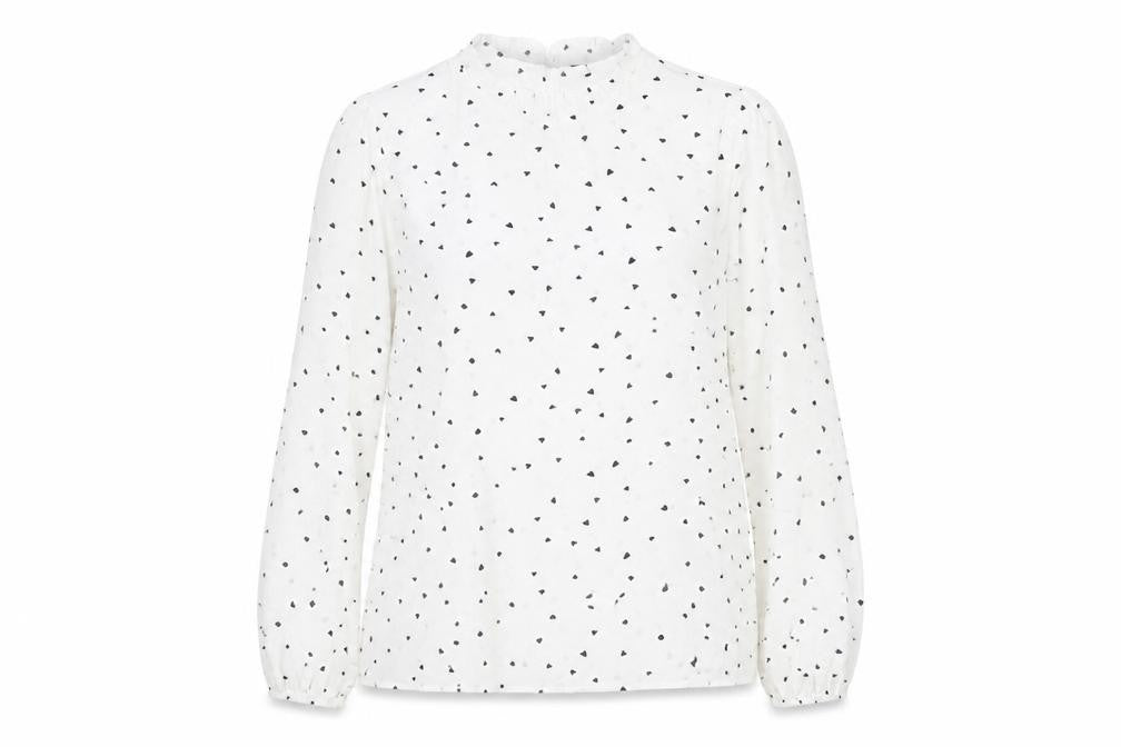 Front view of SHEIN women’s ivory geometric polyester basic blouse, size XL, round neck - love hearts