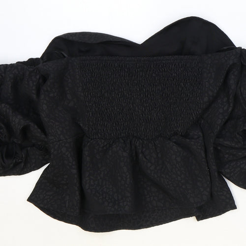 New Look Womens Black Geometric Polyester Cropped Blouse Size 14 Sweetheart