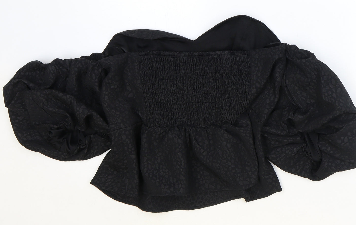 New Look Womens Black Geometric Polyester Cropped Blouse Size 14 Sweetheart