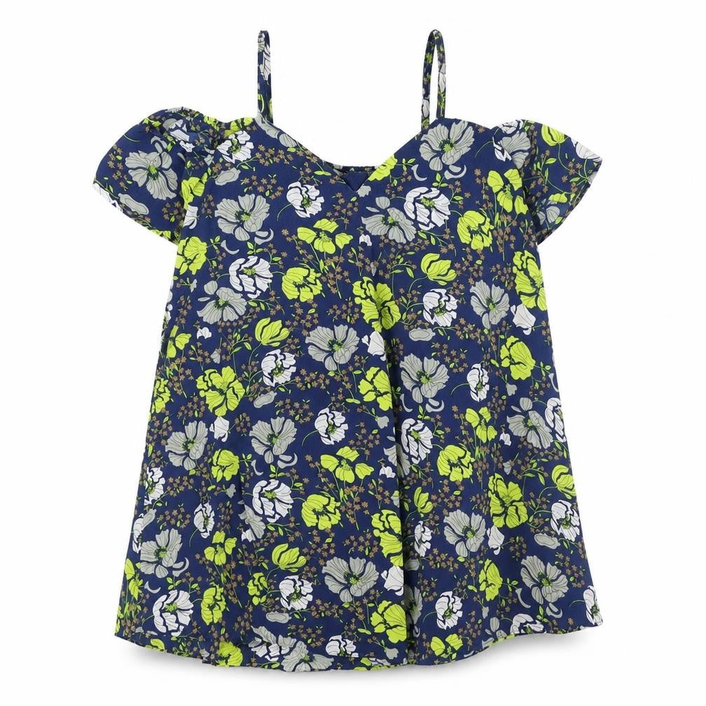 Boohoo Womens Blue Floral Polyester Basic Blouse Size 8 V-Neck