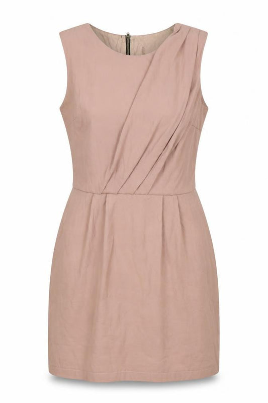Front view of Topshop women’s pink polyester a-line, size UK 8, scoop neck zip