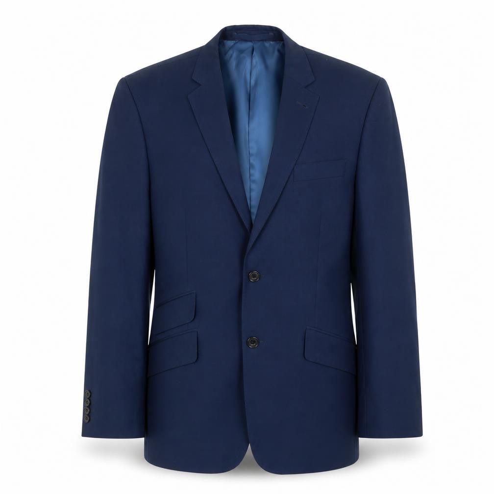 Front view of Marks & Spencer men’s blue polyester jacket suit jacket, size 40, regular