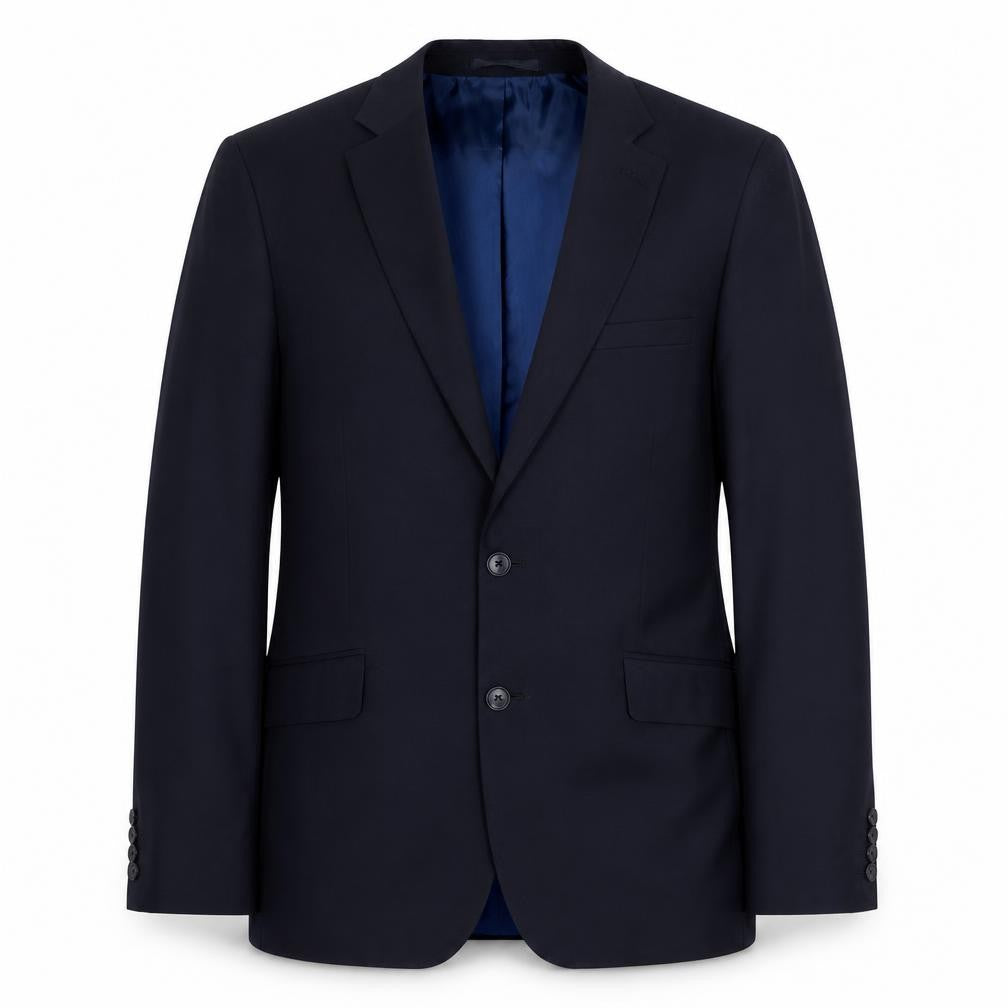 Front view of Marks & Spencer men’s blue wool jacket suit jacket, size 42, regular