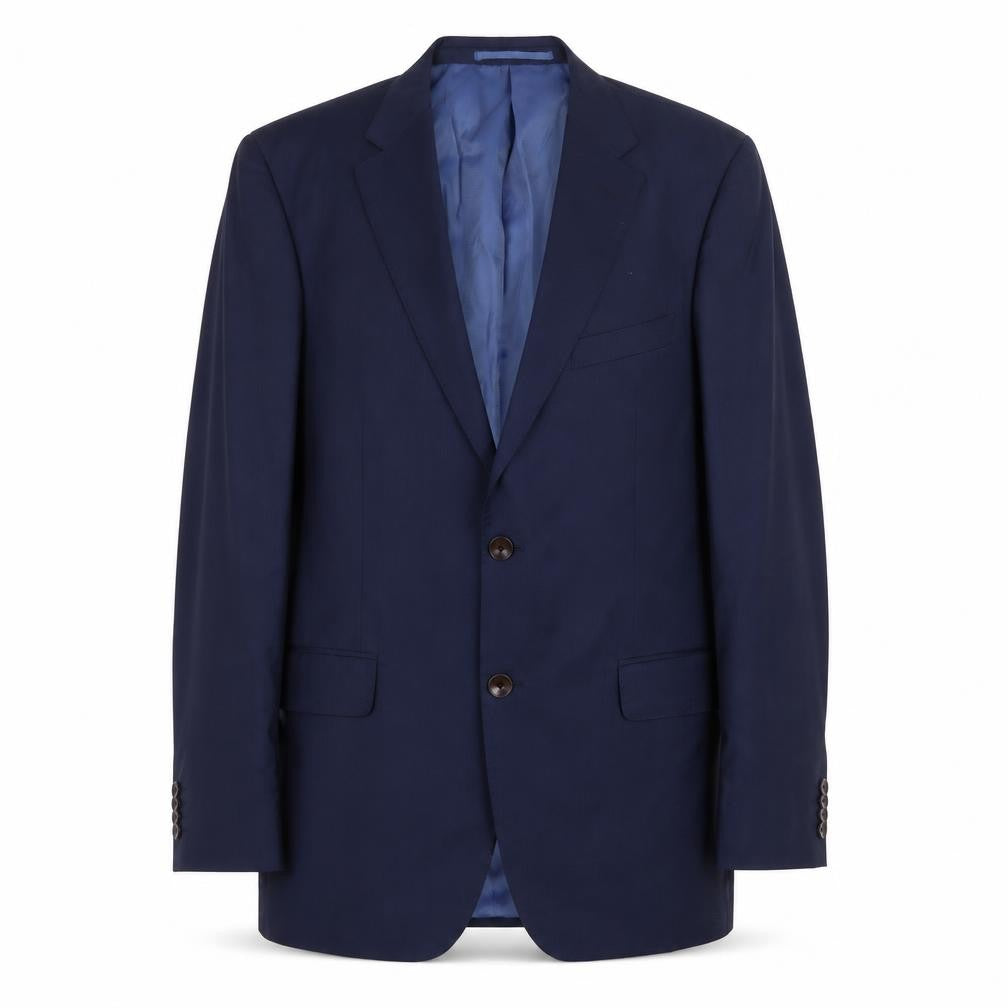 Front view of Marks & Spencer men’s blue polyester jacket suit jacket, size 42, regular