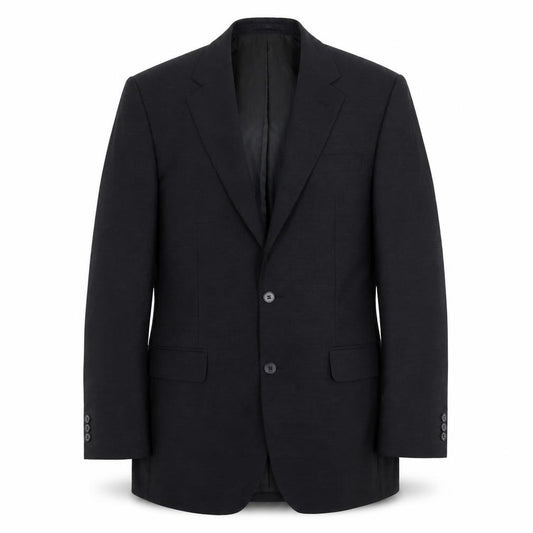 Front view of Scott & Taylor men’s black polyester jacket suit jacket, size 38, regular
