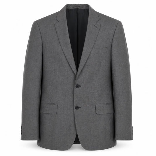 Front view of Scott & Taylor men’s grey polyester jacket suit jacket, size 40, regular