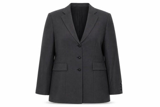 Front view of Gerry Weber women’s grey geometric jacket blazer, size UK 14, button