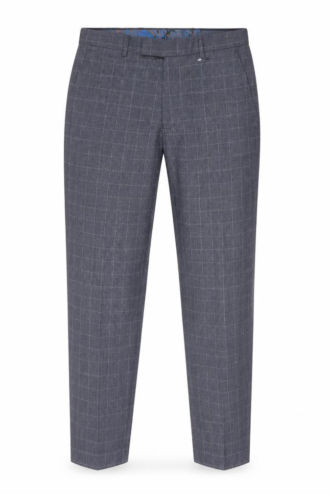 Marks and Spencer Mens Blue Check Polyester Trousers Size 30 in L33 in Regular Hook & Eye