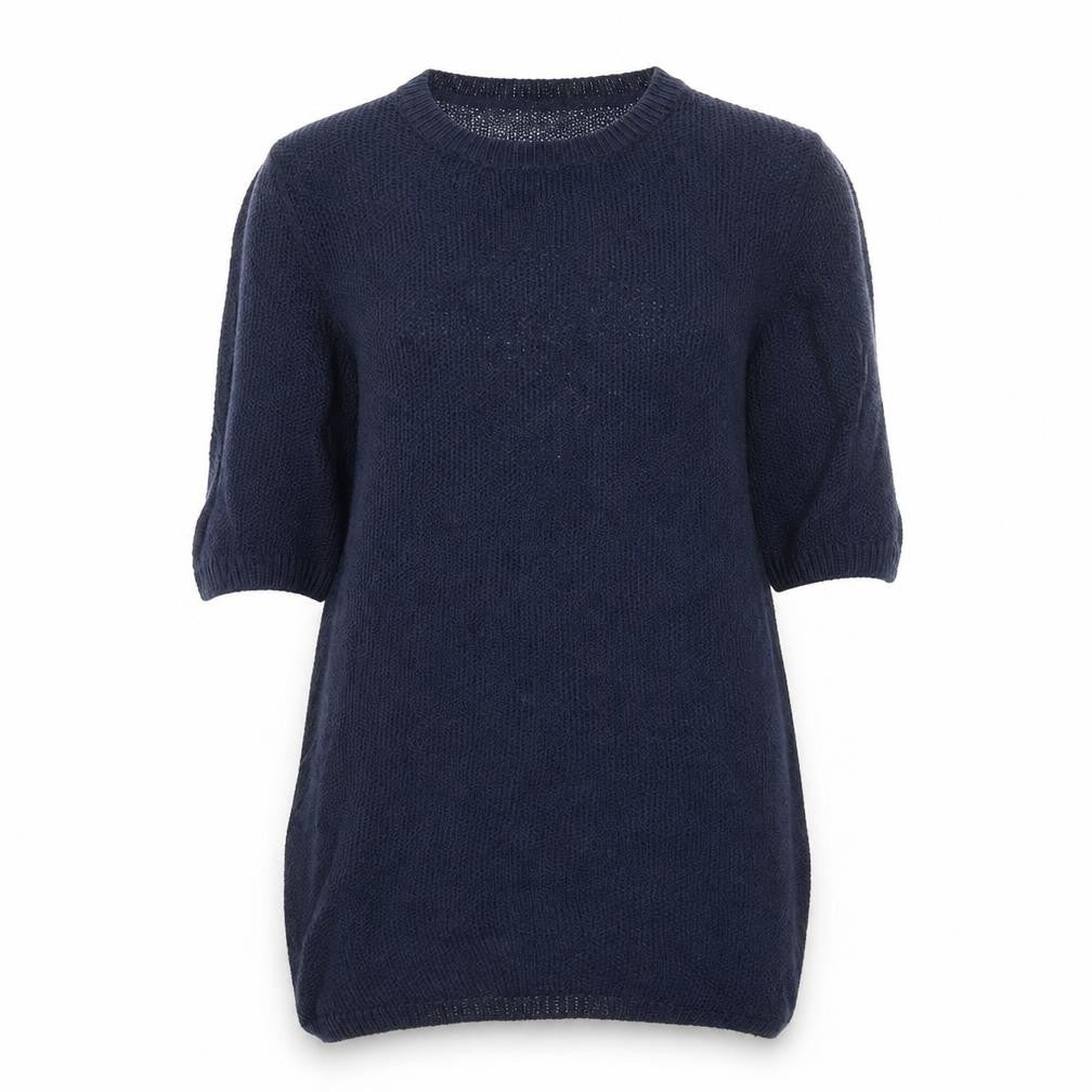 Front view of ESMARA women’s blue crew neck acrylic jumper, size UK 10, pullover