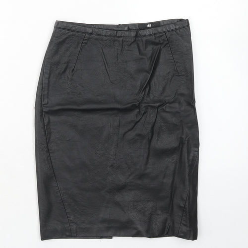H&M Womens Blue Viscose A-Line Skirt Size 6 Regular Zip - Leather Look