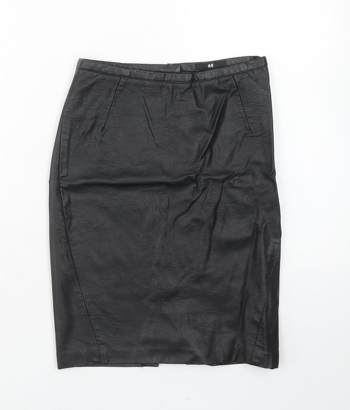 H&M Womens Blue Viscose A-Line Skirt Size 6 Regular Zip - Leather Look
