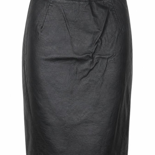 H&M Womens Blue Viscose A-Line Skirt Size 6 Regular Zip - Leather Look