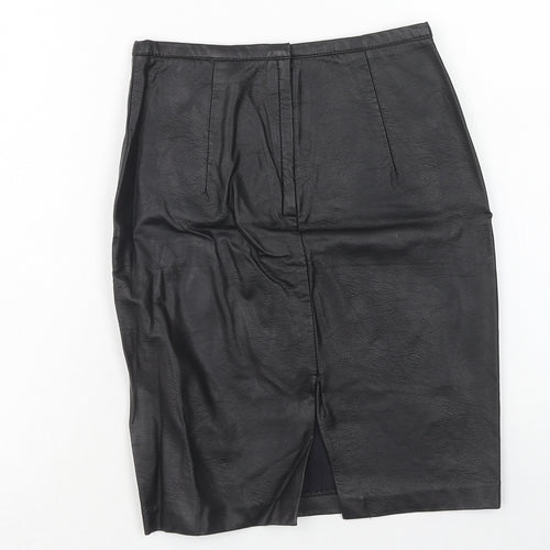 H&M Womens Blue Viscose A-Line Skirt Size 6 Regular Zip - Leather Look