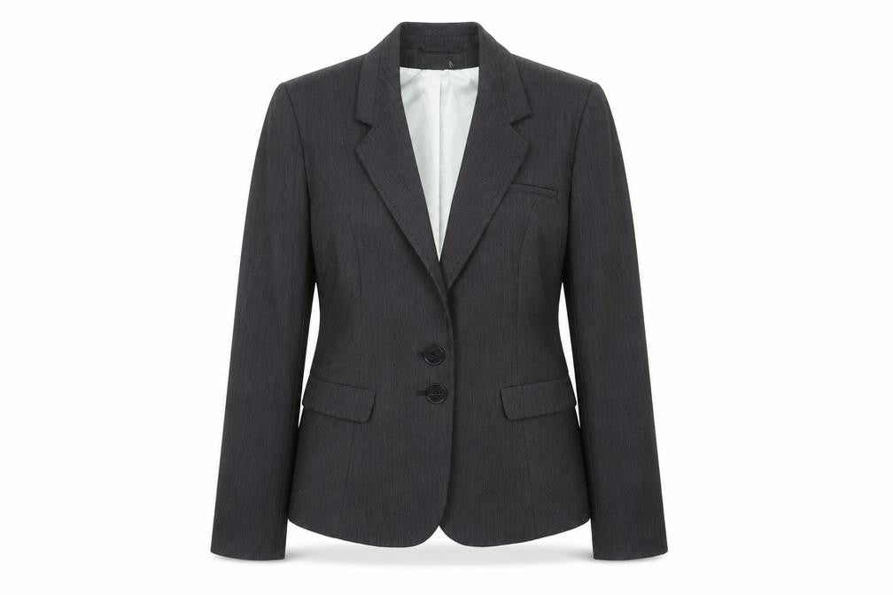Front view of Next women’s grey polyester jacket blazer, size UK 14, button