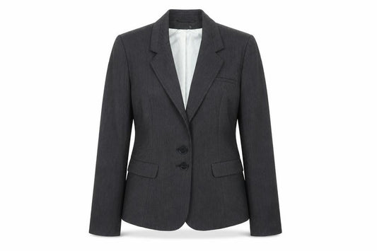 Front view of Next women’s grey polyester jacket blazer, size UK 14, button