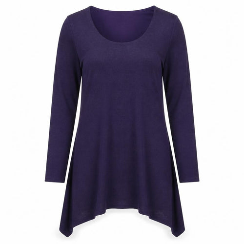 Casamia Womens Purple Polyester Trapeze & Swing Size S Scoop Neck Pullover - Hanky Hem