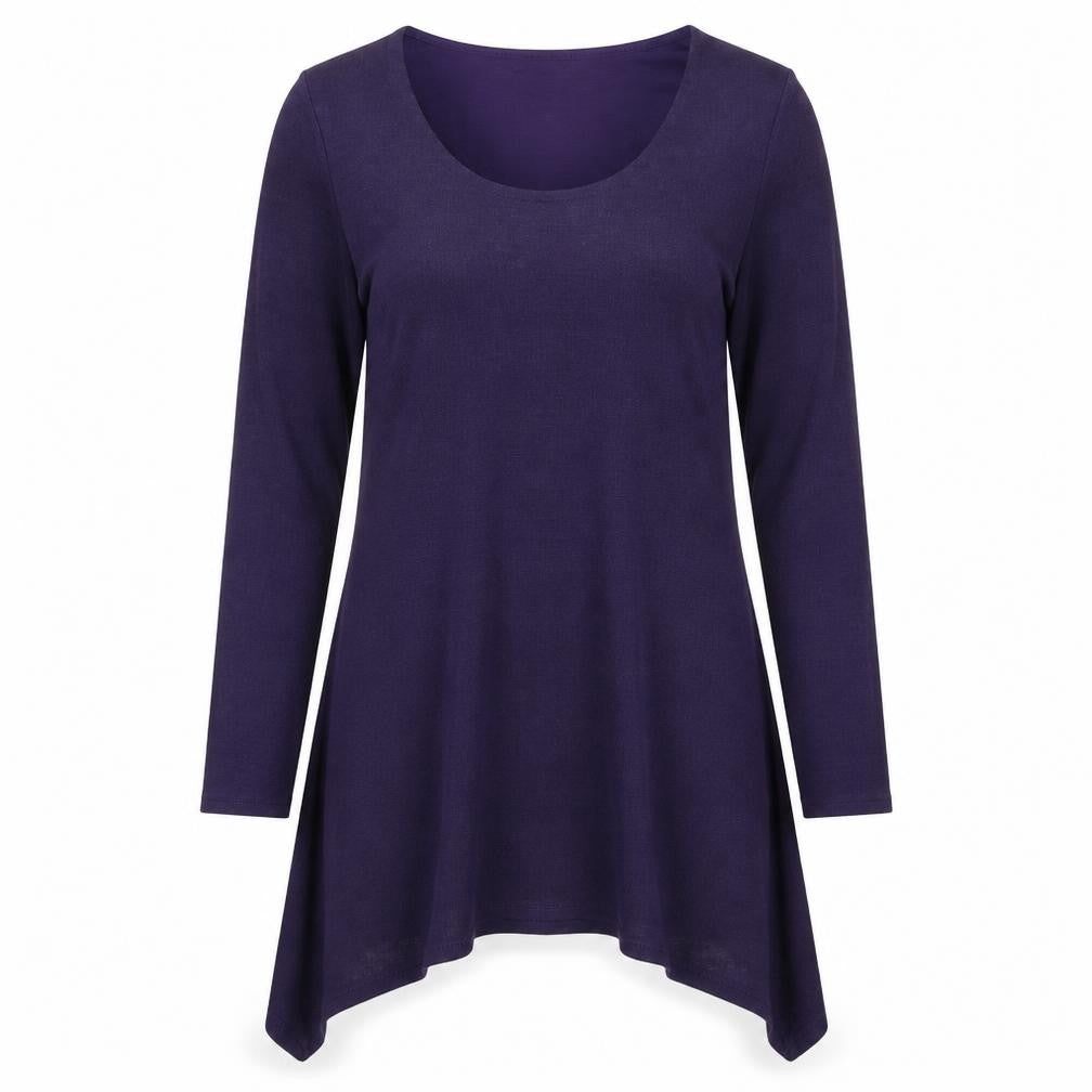 Casamia Womens Purple Polyester Trapeze & Swing Size S Scoop Neck Pullover - Hanky Hem