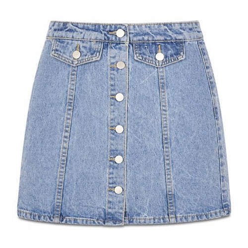 Denim & Co. Womens Blue Cotton A-Line Skirt Size 8 Button