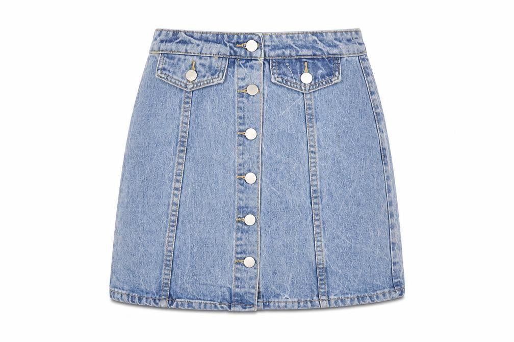 Denim & Co. Womens Blue Cotton A-Line Skirt Size 8 Button