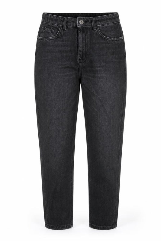 Front view of Only women’s black cotton tapered jeans, size UK 26, in, 30-inch leg regular zip
