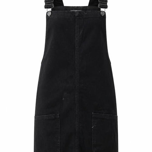 New Look Womens Black Cotton Pinafore/Dungaree Dress Size 6 Square Neck Buckle