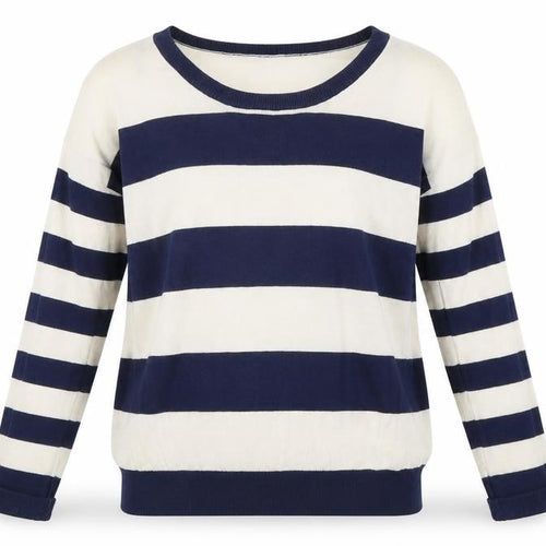New Look Womens Beige Scoop Neck Striped Cotton Pullover Jumper Size 6