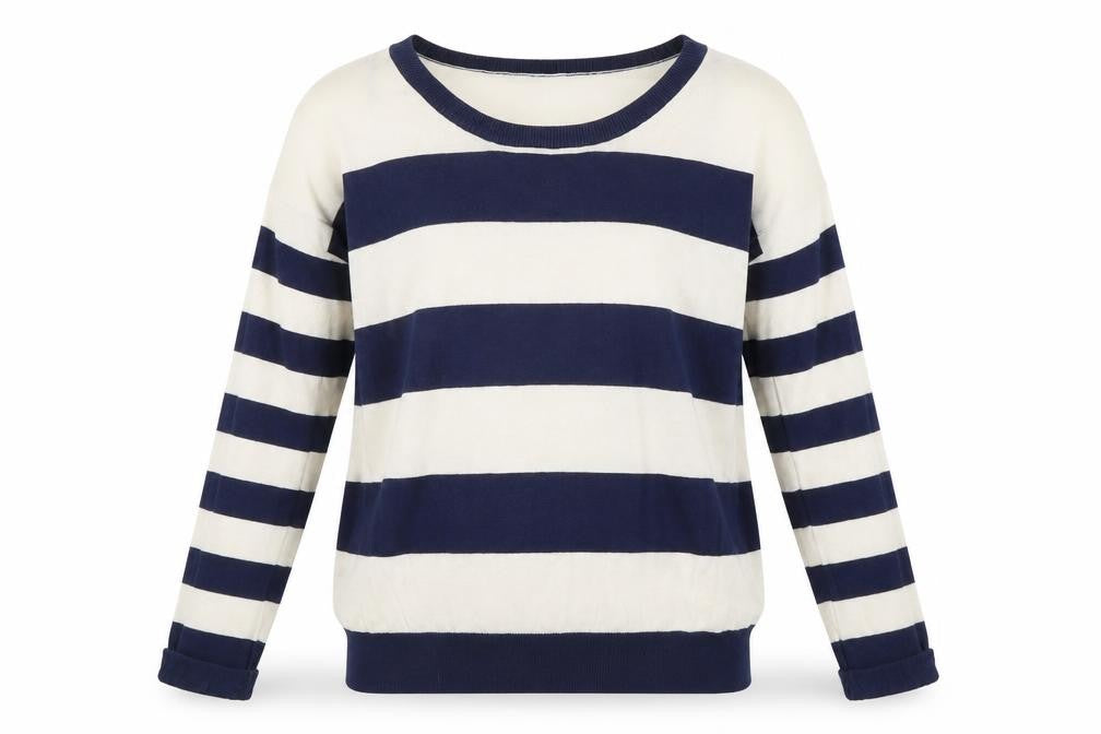 New Look Womens Beige Scoop Neck Striped Cotton Pullover Jumper Size 6