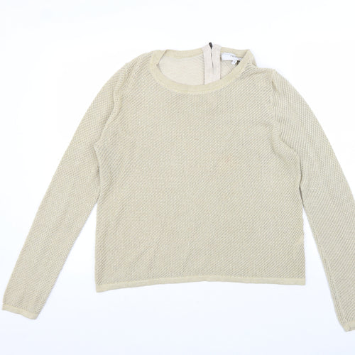 NEXT Womens Gold Crew Neck Cotton Pullover Jumper Size 14 Zip