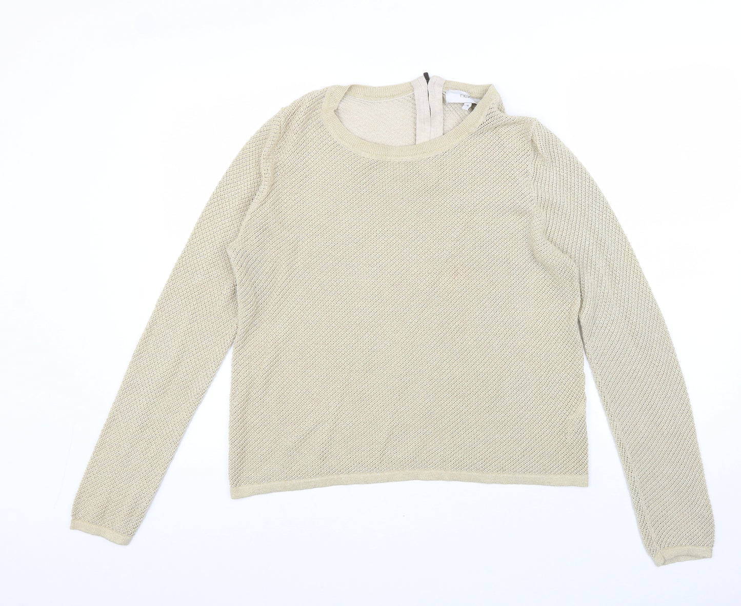 NEXT Womens Gold Crew Neck Cotton Pullover Jumper Size 14 Zip
