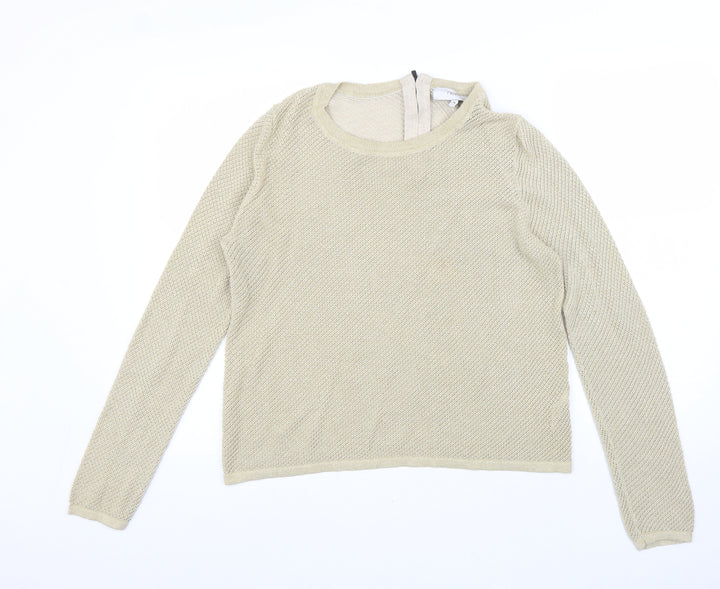 NEXT Womens Gold Crew Neck Cotton Pullover Jumper Size 14 Zip