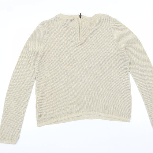 NEXT Womens Gold Crew Neck Cotton Pullover Jumper Size 14 Zip