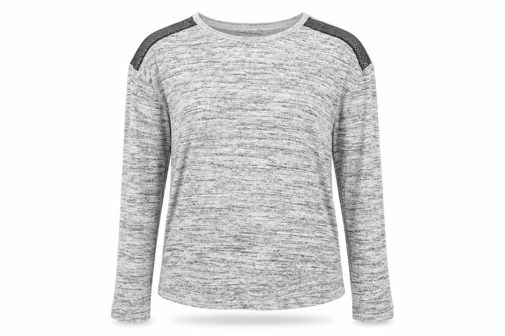 Front view of Nicola Miller women’s grey viscose basic t-shirt, size M, round neck - marled