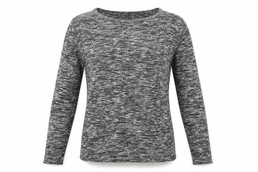 Front view of Divided women’s grey polyester basic blouse, size S, boat neck