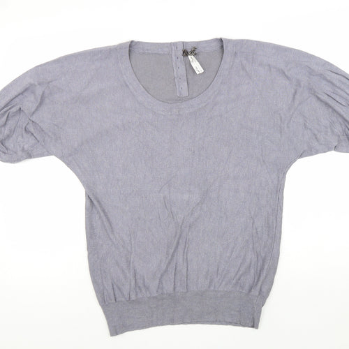 NEXT Womens Grey Scoop Neck Viscose Pullover Jumper Size 8 Button