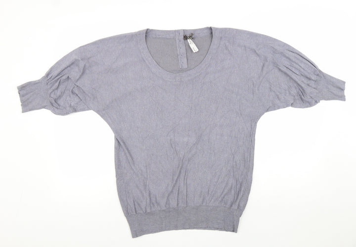 NEXT Womens Grey Scoop Neck Viscose Pullover Jumper Size 8 Button