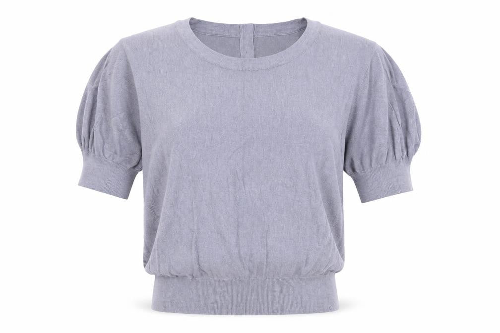 Front view of Next women’s grey scoop neck viscose jumper, size UK 8, button