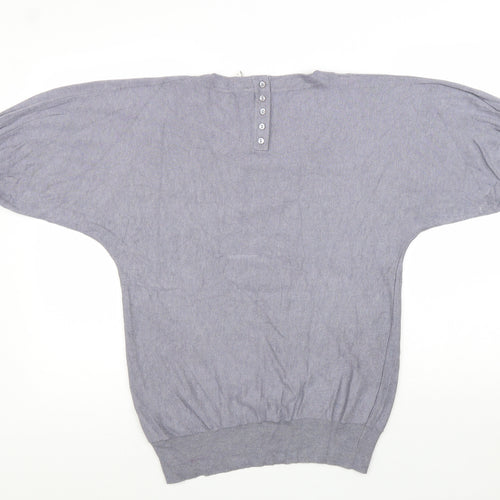 NEXT Womens Grey Scoop Neck Viscose Pullover Jumper Size 8 Button