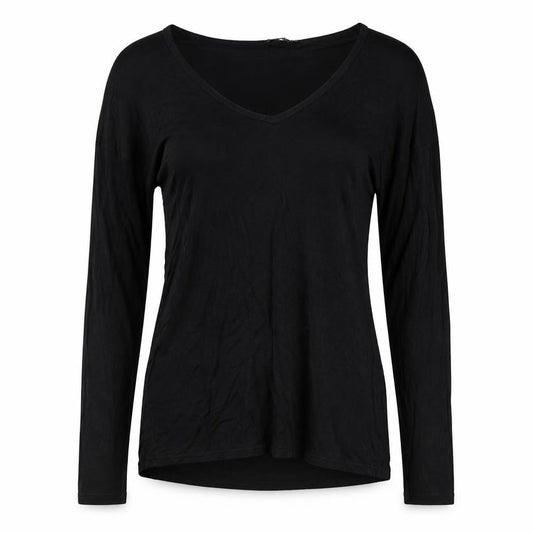 Front view of Boohoo women’s black polyester basic t-shirt, size UK 10, v-neck