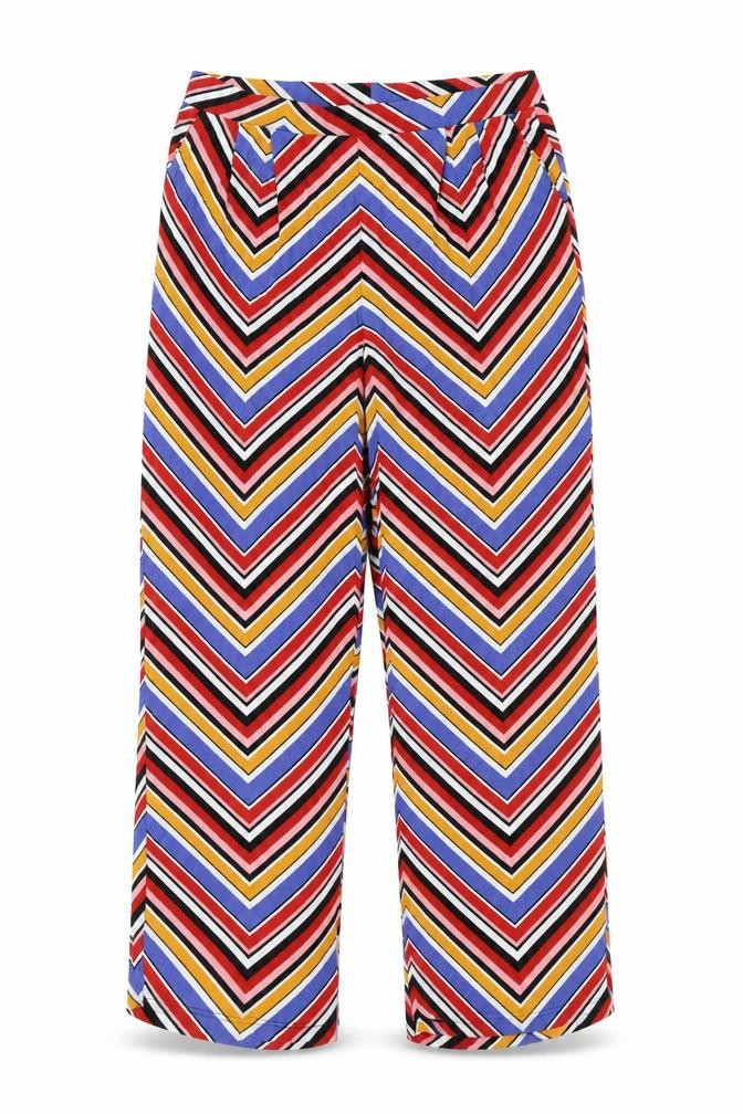 Front view of Papaya women’s multicoloured geometric polyester trousers, size UK 14, regular