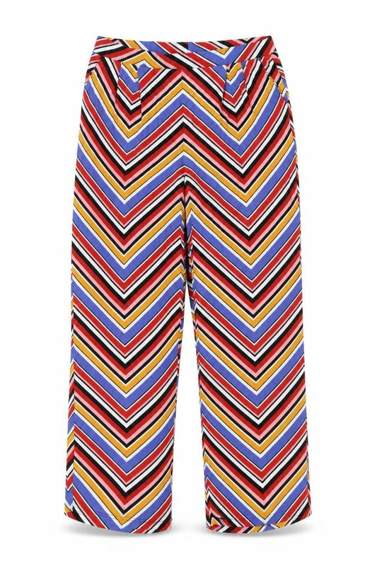 Front view of Papaya women’s multicoloured geometric polyester trousers, size UK 14, regular