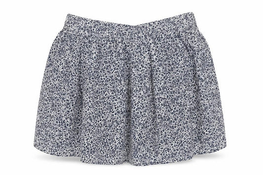 Front view of Marks & Spencer women’s blue floral cotton skater skirt, size UK 20