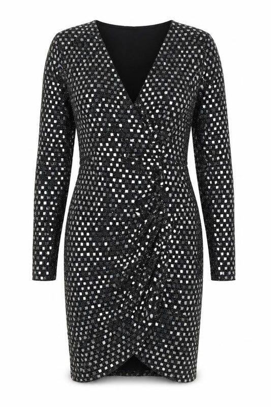 Front view of ASOS women’s black polyester pencil dress, size UK 6, v-neck pullover
