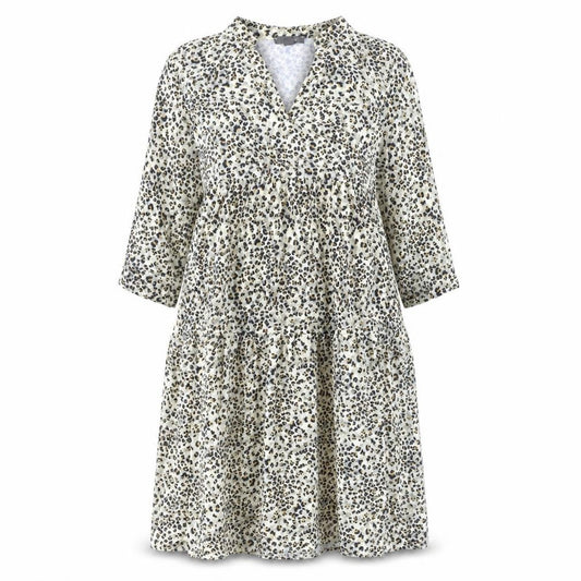 Front view of Primark women’s brown animal print polyester a-line, size UK 10, v-neck pullover - leopard pattern