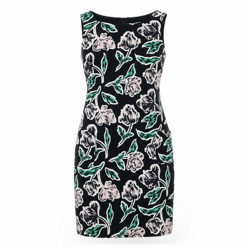 Dorothy Perkins Womens Black Floral Polyester Pencil Dress Size 12 Round Neck Zip