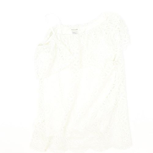 River Island Girls Ivory Polyester Basic Blouse Size 11-12 Years Off the Shoulder Pullover
